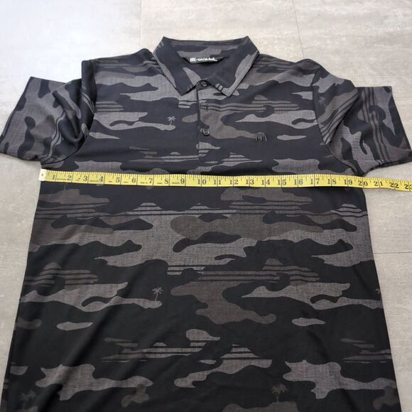 Travis Mathew Polo Shirt Mens M Camo Black Gray Palm Tree Golf Performance - Picture 4 of 7